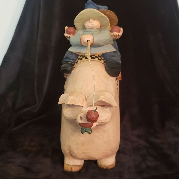 RARE Vtg 1997 Williray Studio Farm Couple Riding Giant Pig - WW3034 Original Box - Picture 2 of 12